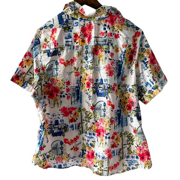 Vintage Floral Italian Roma Short Sleeve Collared Tunic Blouse Swiss Dot size XL - Picture 5 of 8